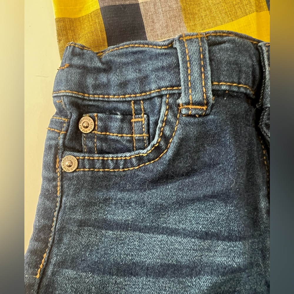 Yellow Plaid Kids Shirt & Jean shorts set by 7 For mankind new with tags - Picture 8 of 13